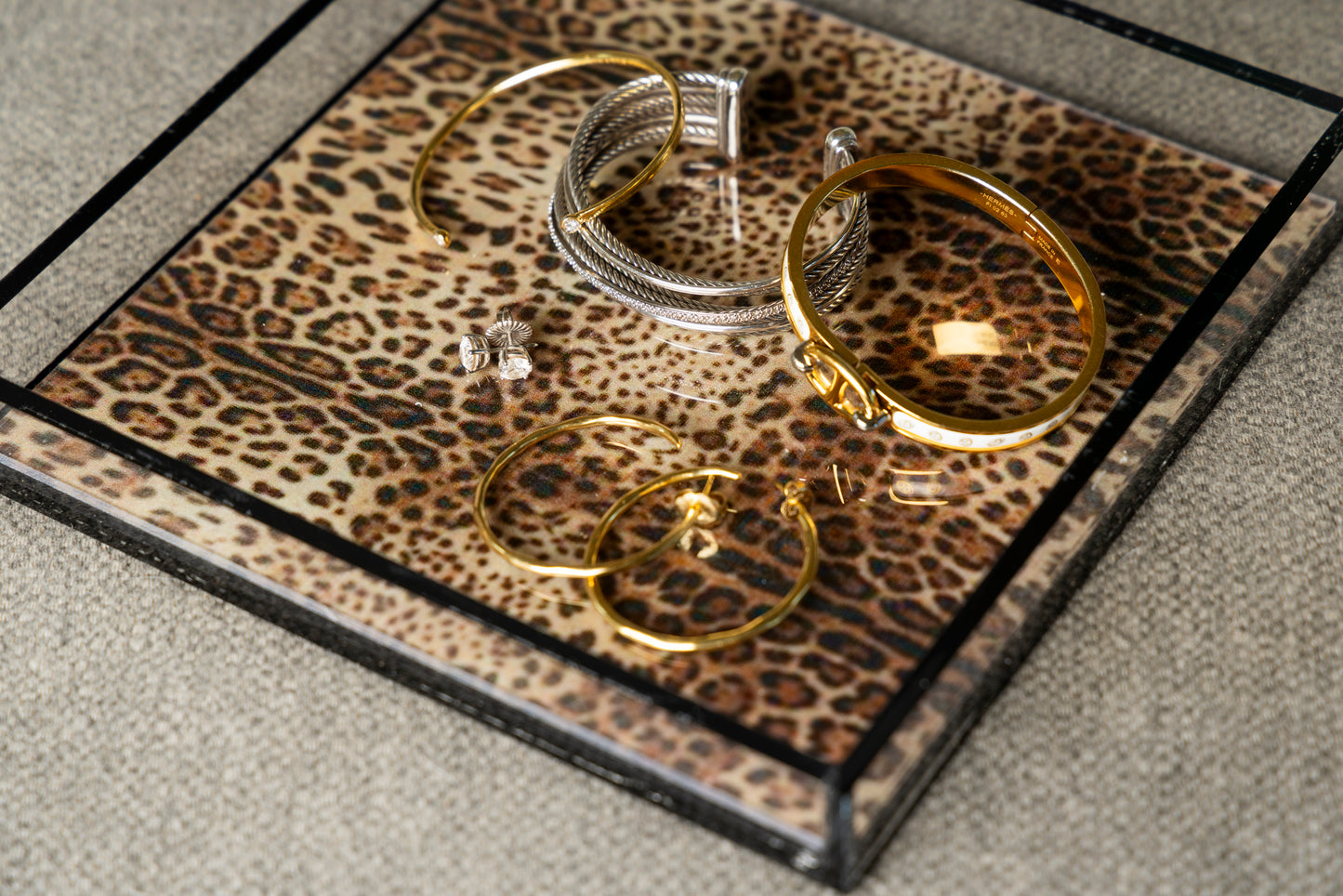 leopard square acrylic tray