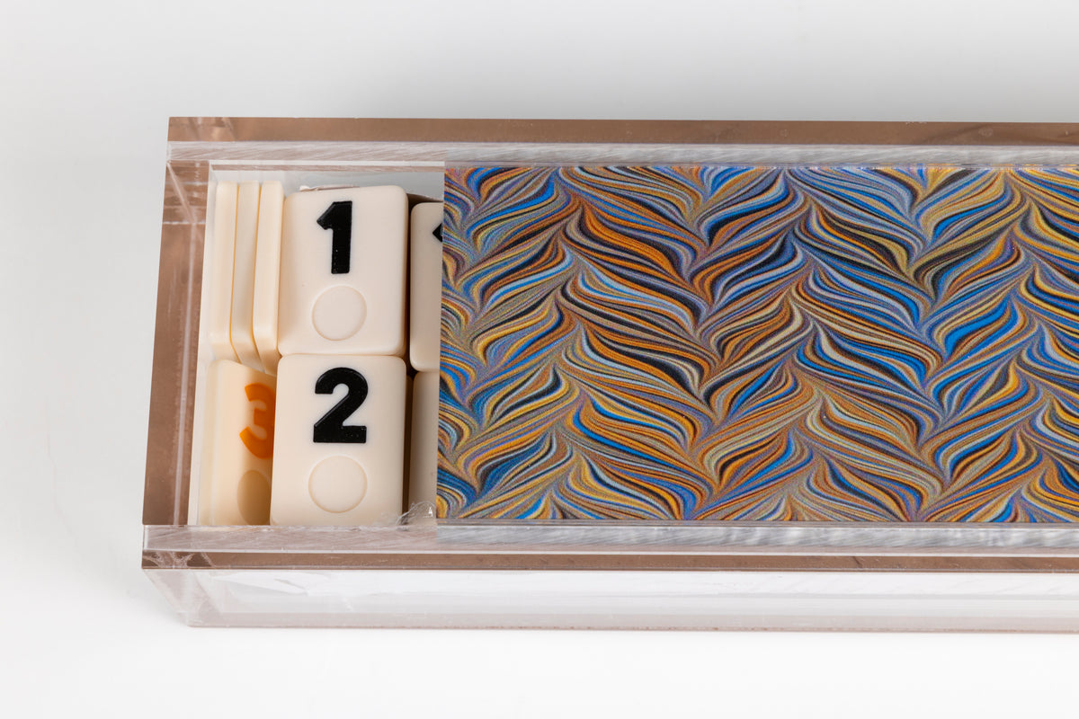 chevron pattern rummikub set in box with full set of tiles