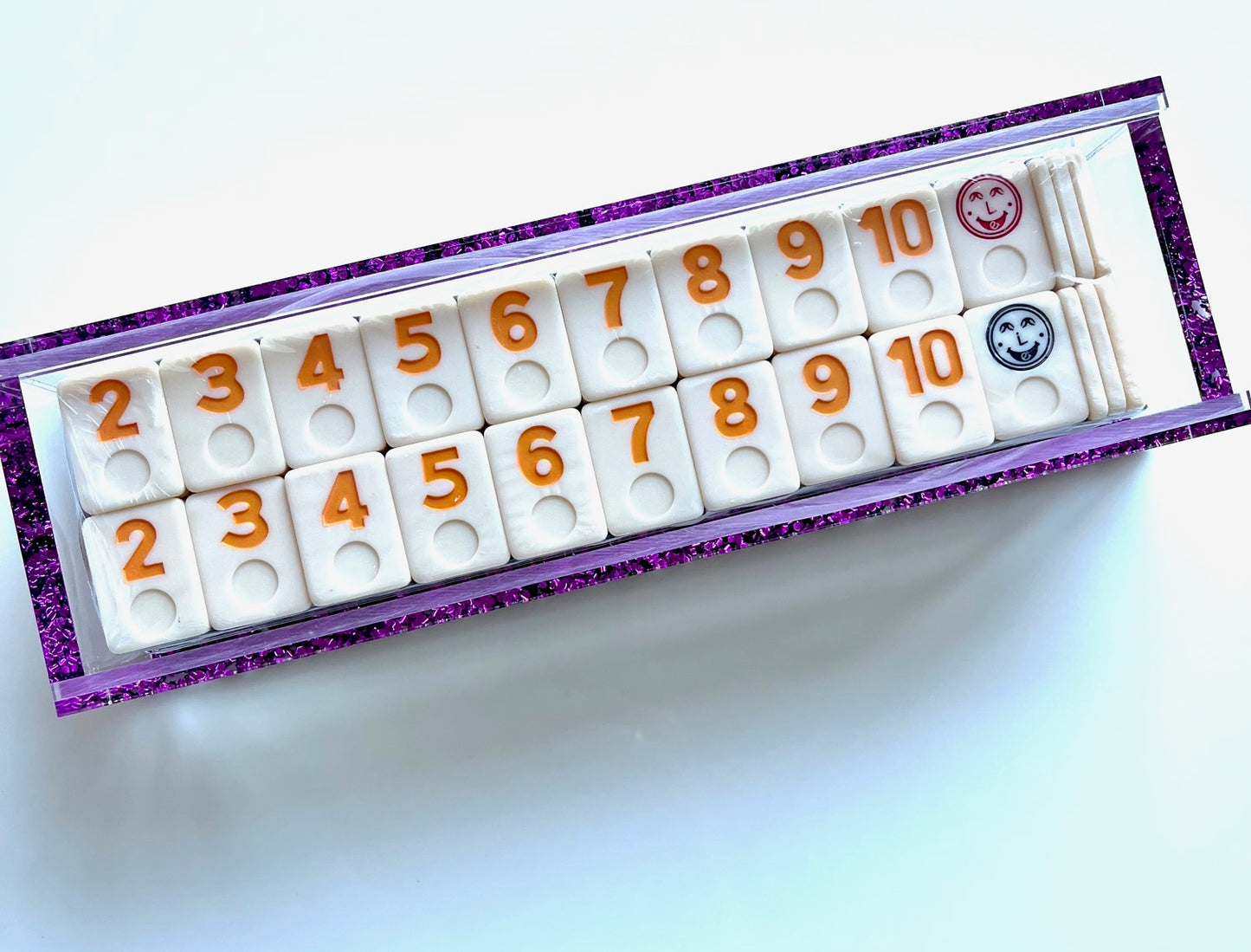 purple glitter acrylic rummikub set