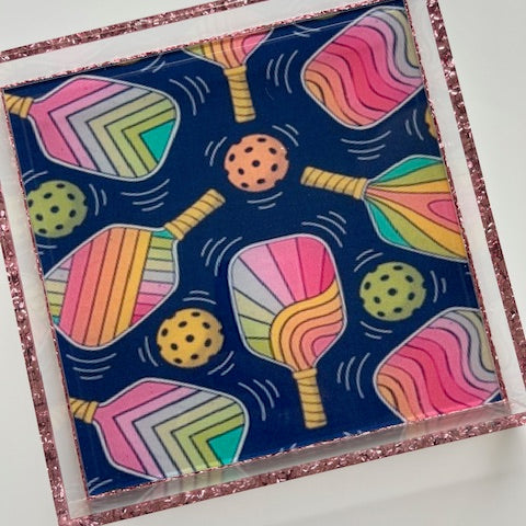 fun picikle ball tray with pink glitter sides