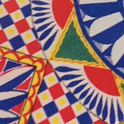 Mahjong carrying case with Colorful geometric patterns including triangles, squares, and a dolce gabanna pattern 