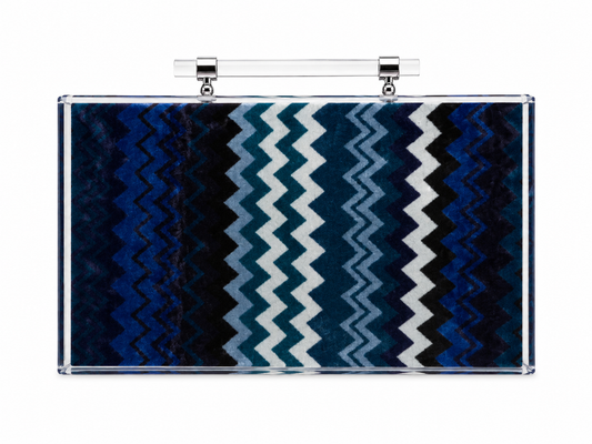 Blue Chevron mini travel mahjong case with handle acry