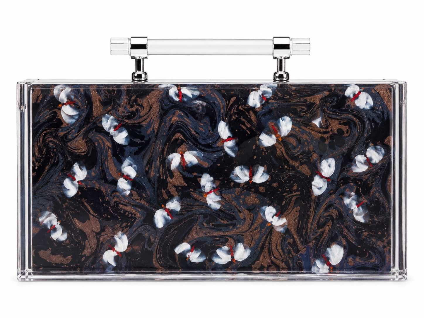 Dragonfly design on mahjong acrylic carrying case with full set of tiles and pushers