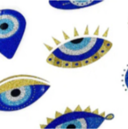 Mahjong carrying case with evil eye Pattern of blue and yellow eyes with spikes on a white background