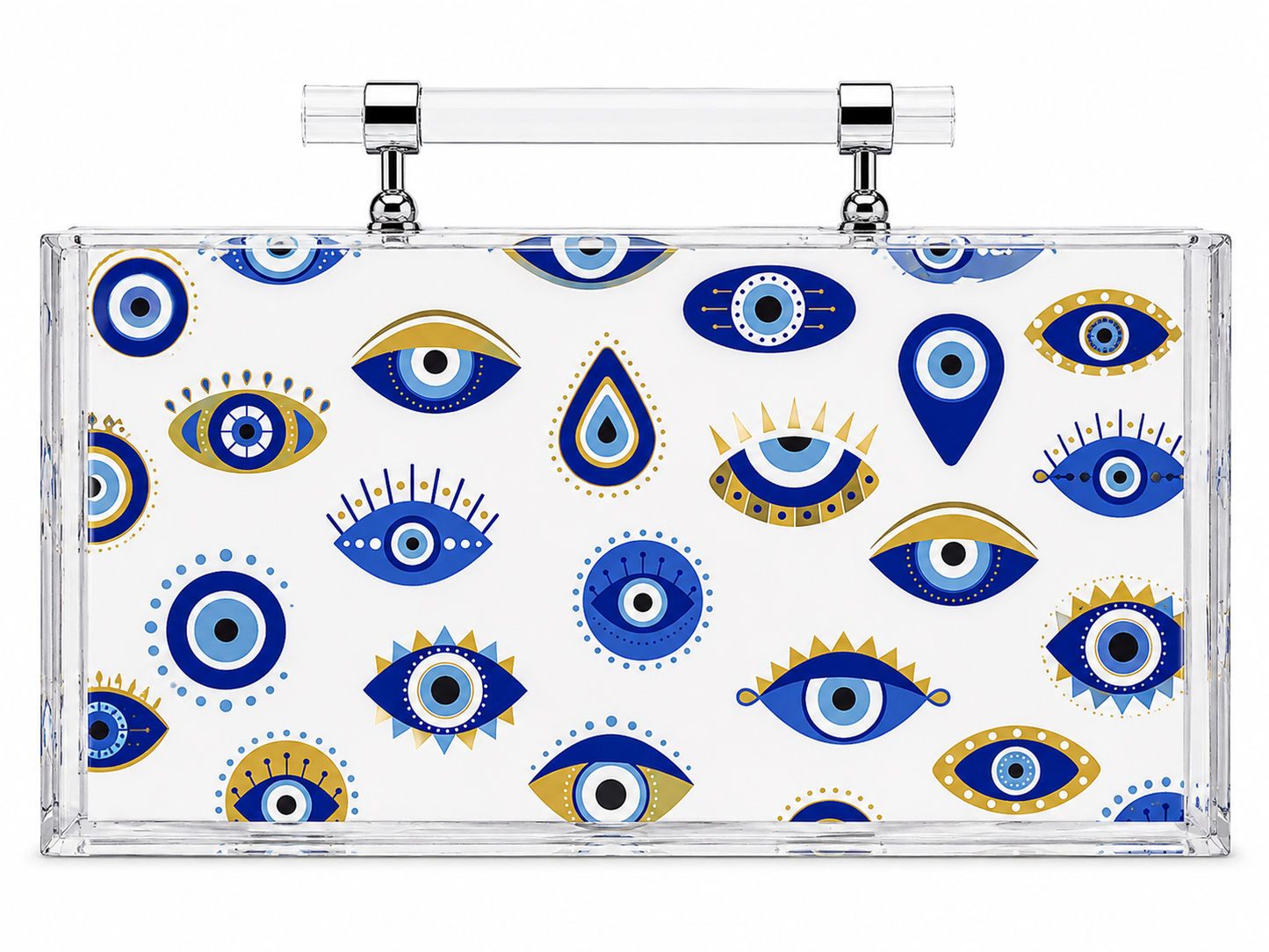 Evil eye mahjong case acrylic with handle full set of tiles and pushers