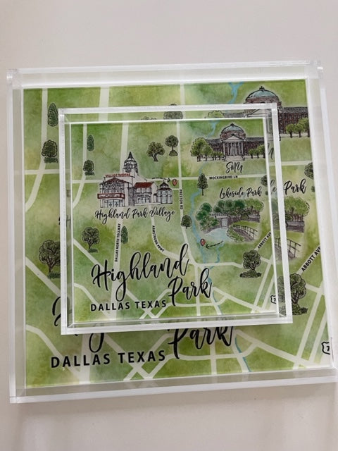 Highland Park Dallas acrylic tray 2 sizes