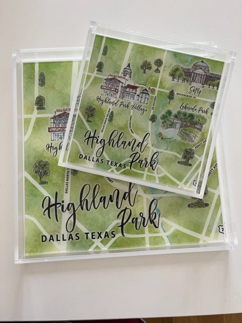 Highland Park Dallas acrylic tray 2 sizes