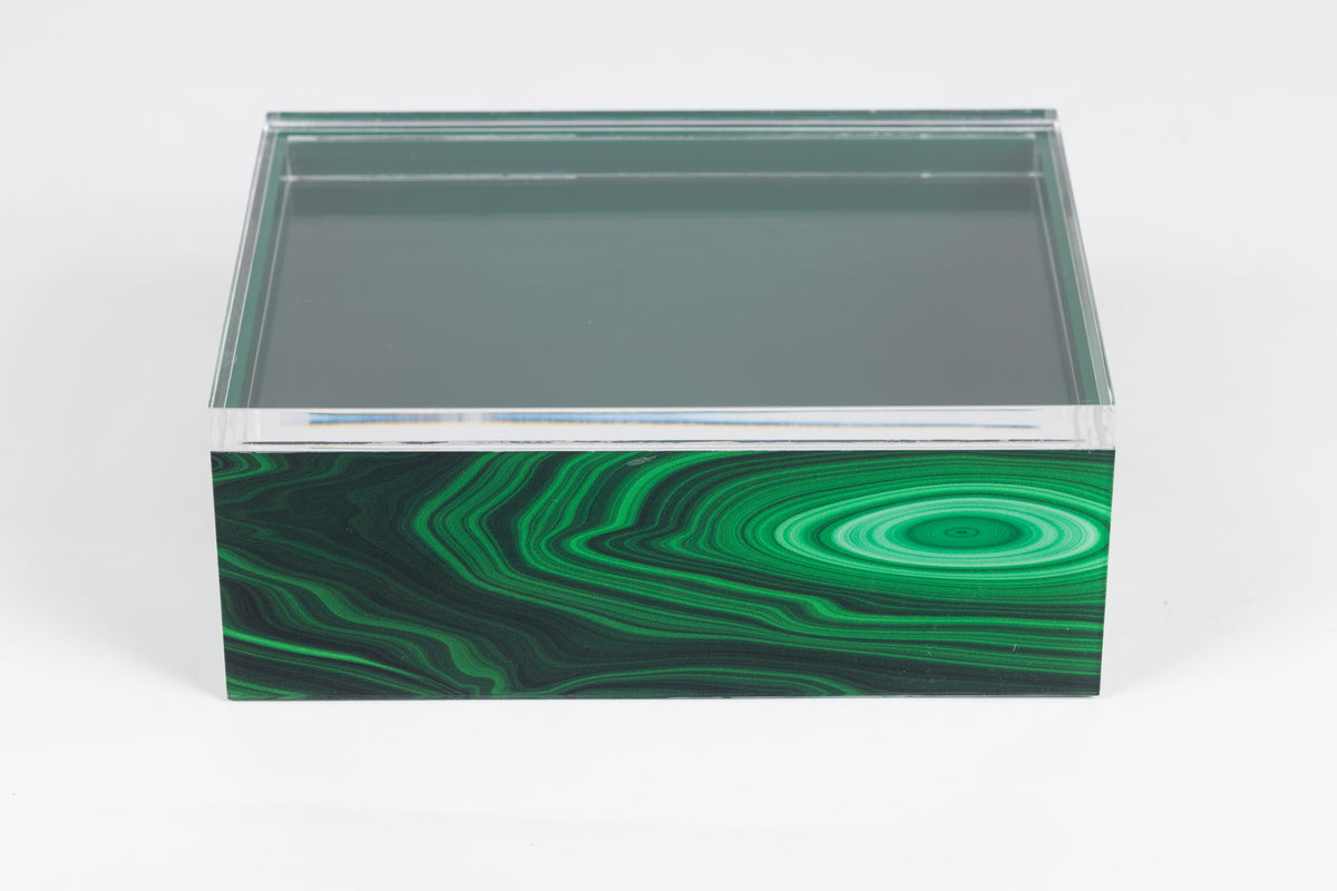 8x6" acrylic box with a clear lid and a base featuring a malachite acrylic pattern.