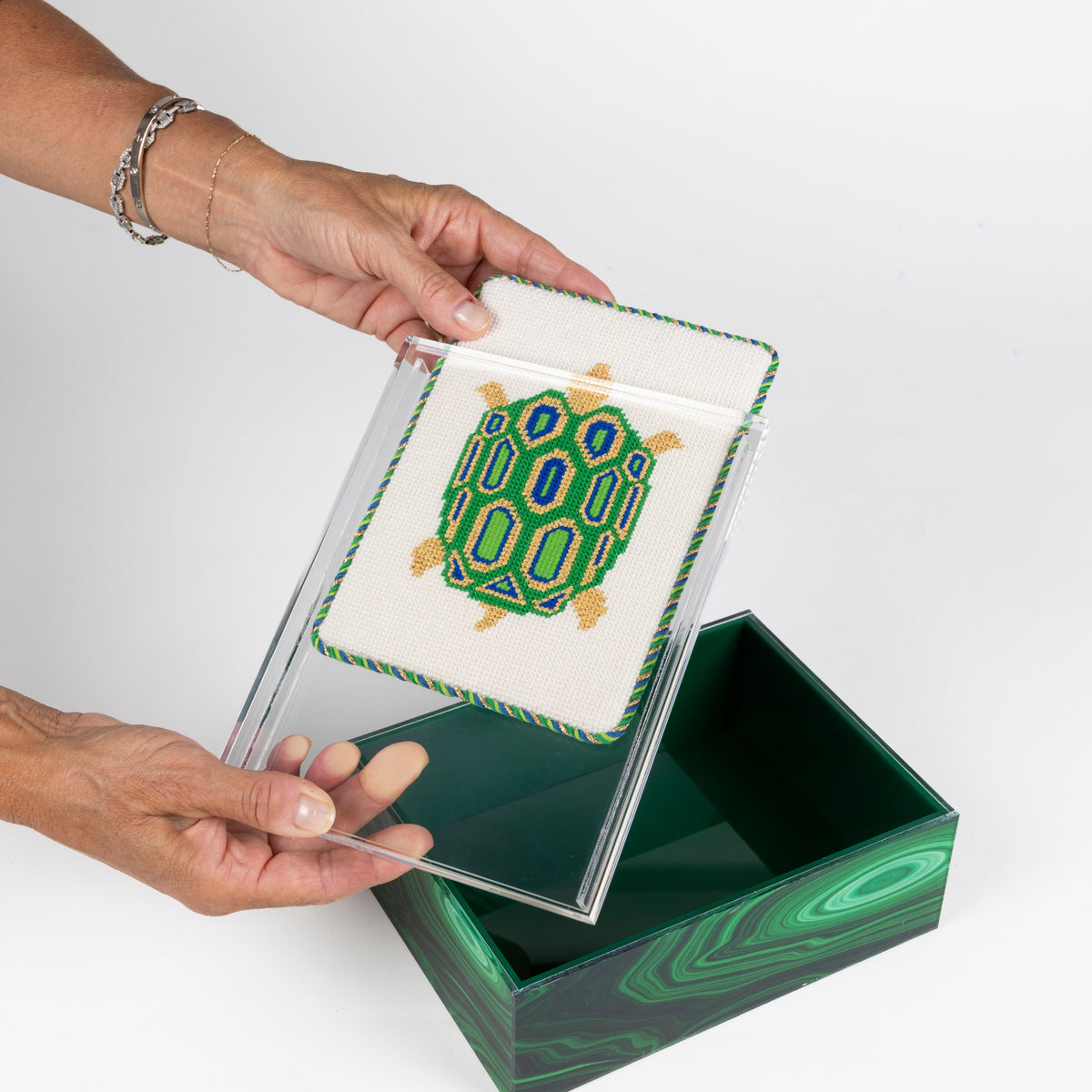 Malachite acrylic box to display finished needlepoint