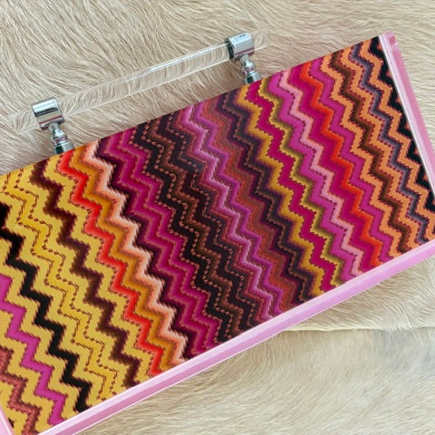 Pink Chevron Missoni Mahjong acrylic carrying case for travel set