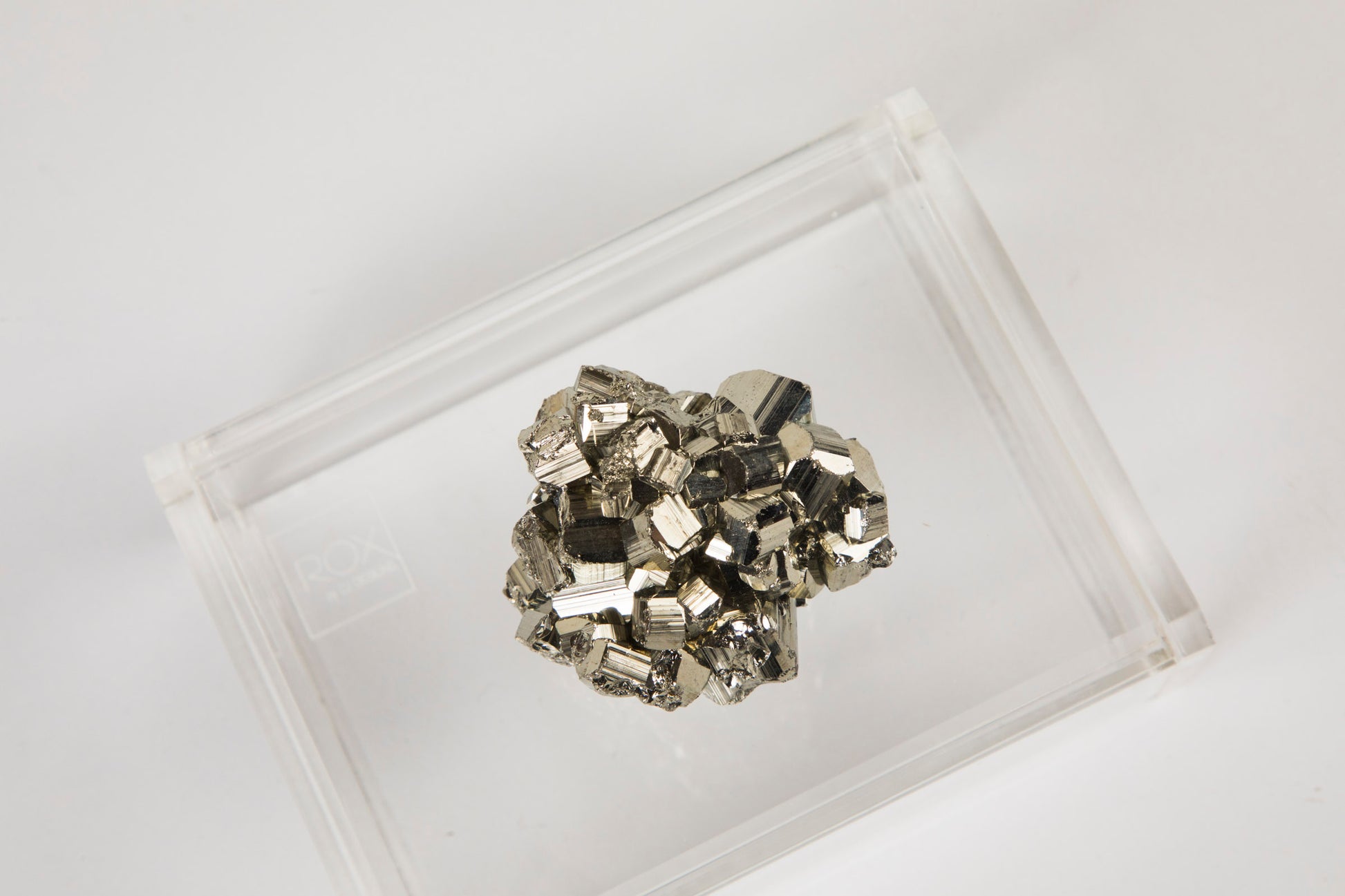 acrylic card box with pyrite for one set of playing cards side view