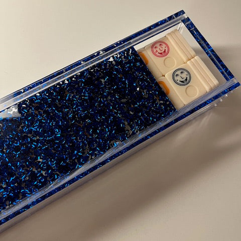 blue glitter acrylic rummikub set