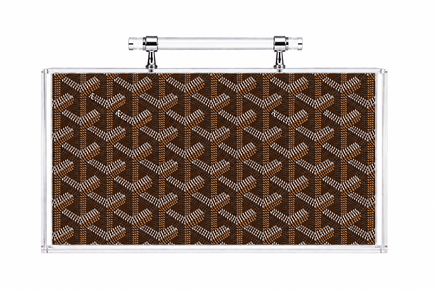 Brown goyard pattern acrylic mahjong case with handle 