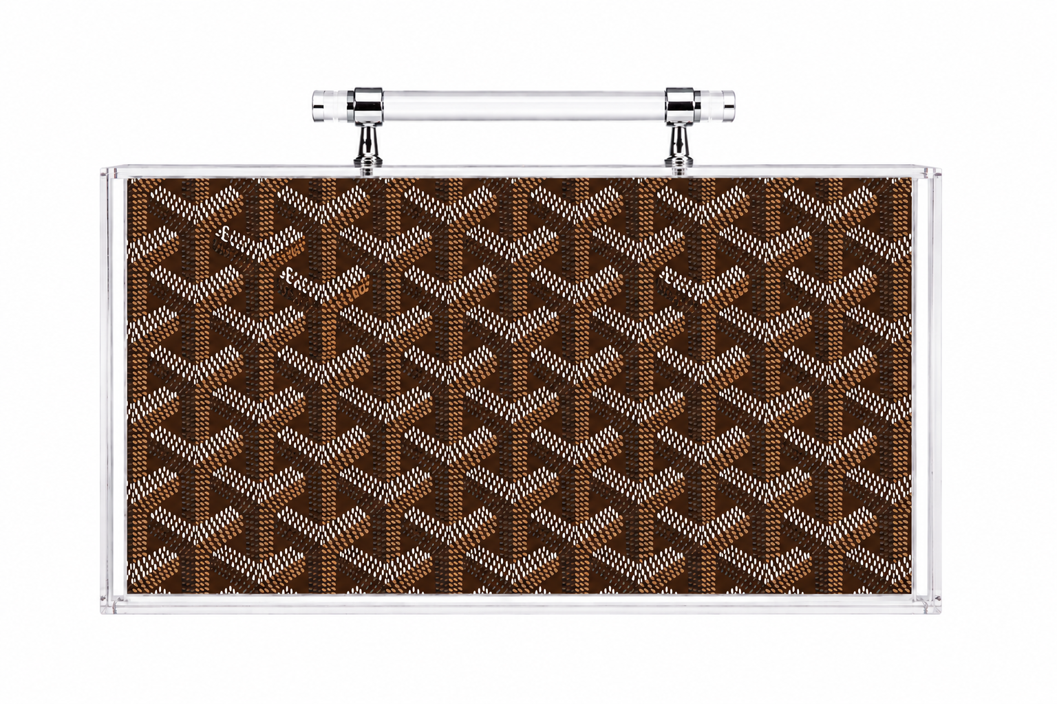 Brown goyard pattern acrylic mahjong case with handle 