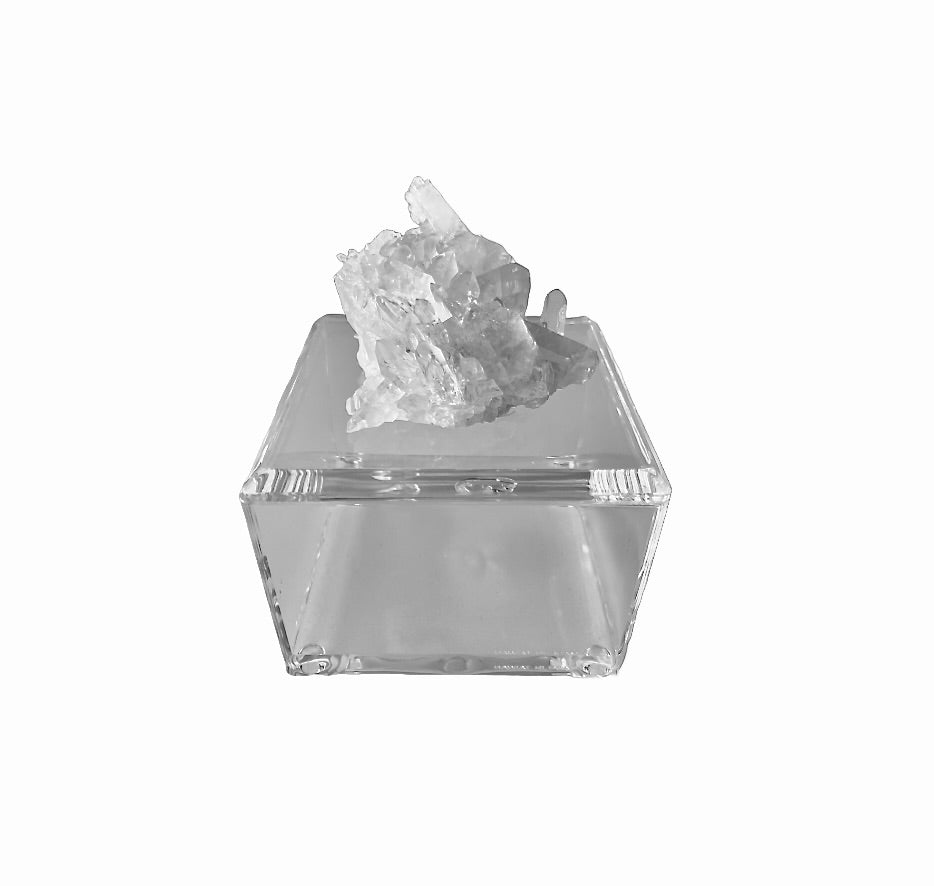 clear acrylic box with quartz