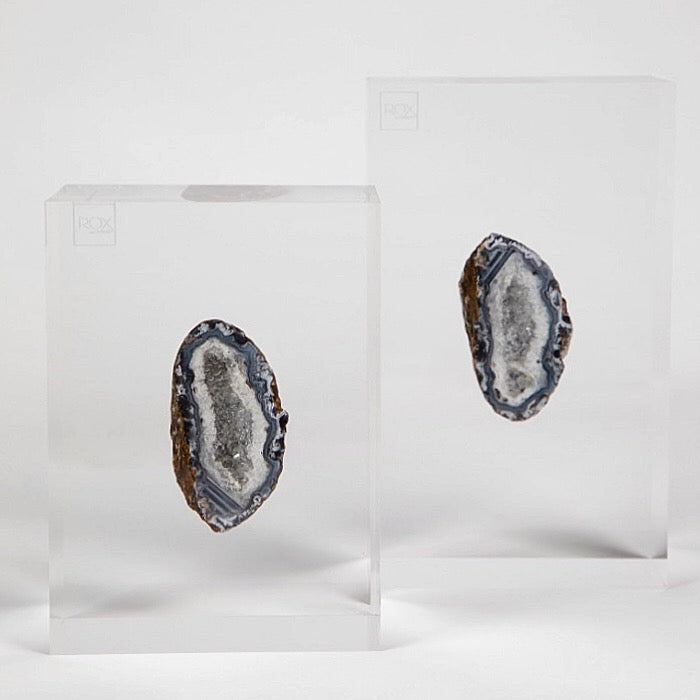 geodes floating in acrylic large block bookends front view