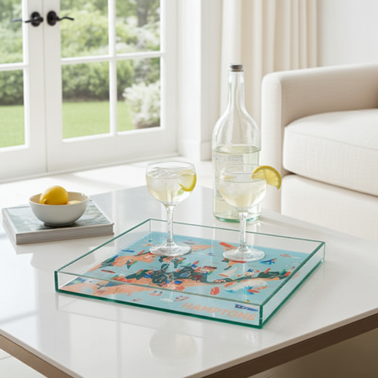 hamptons acrylic map tray to serve drinks or food