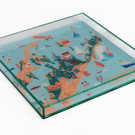 hamptons map acrylic tray with green bottom