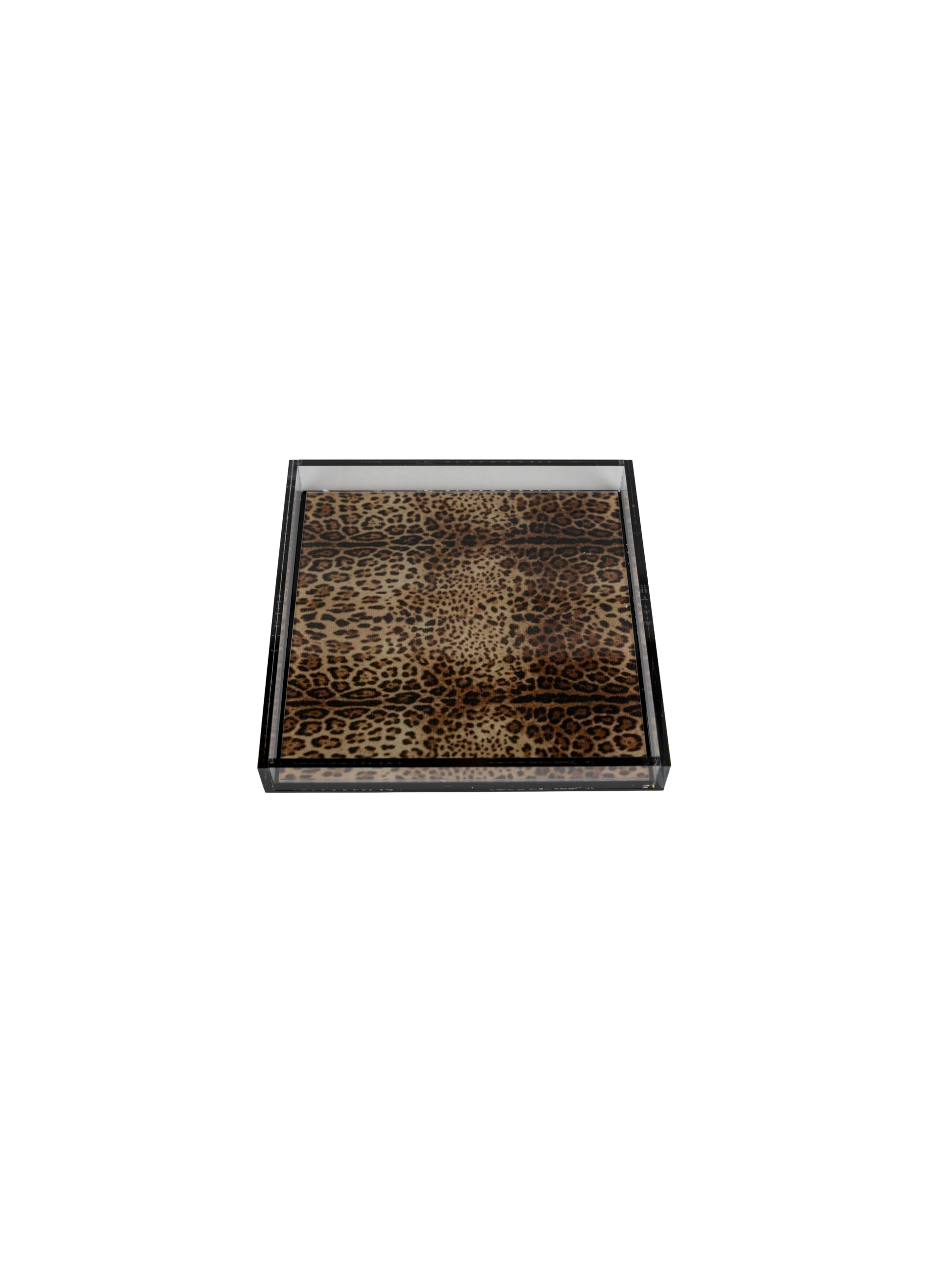 leopard square acrylic tray 