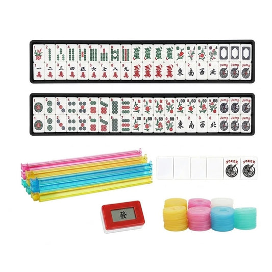inside of each mahjong case with full set of tiles and pushers