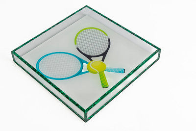 acrylic tennis tray with green glitter back 8x8