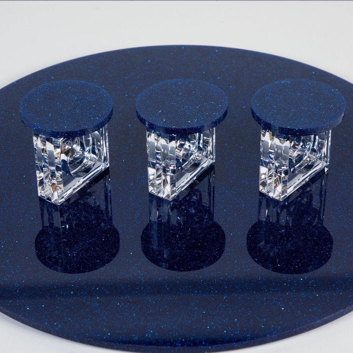 blue glitter acrylic round placemats with napkin rings sold in set of 2