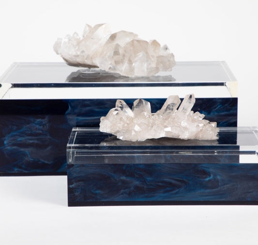 coastal blue acrylic box with quartz crystal side view