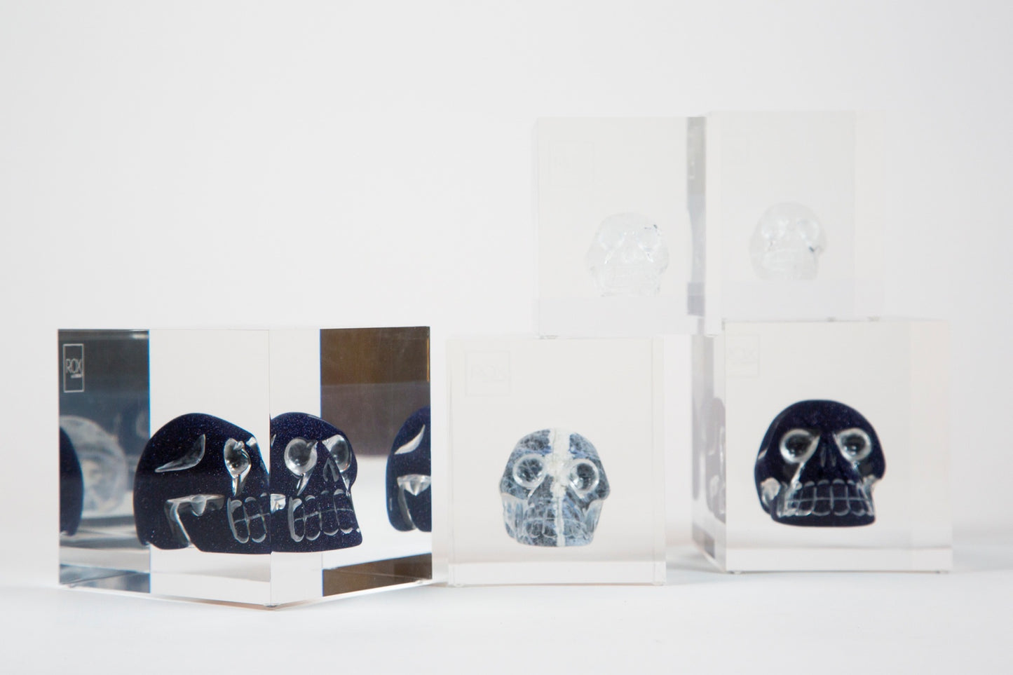 crystal skull in acrylic embedment