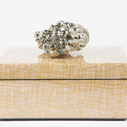 gold grid lacquer box with pyrite side view