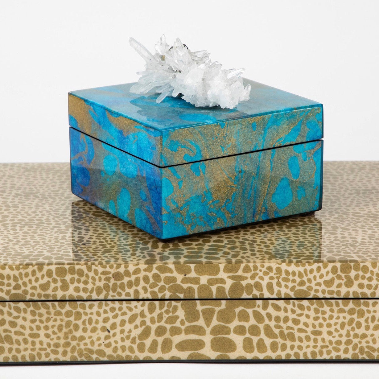 ocean lacquer box on a gold croc lacquer xl box