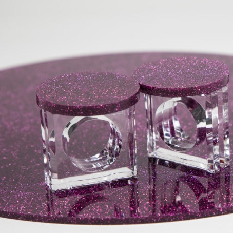 pink acrylic placemats with glitter napkin rings